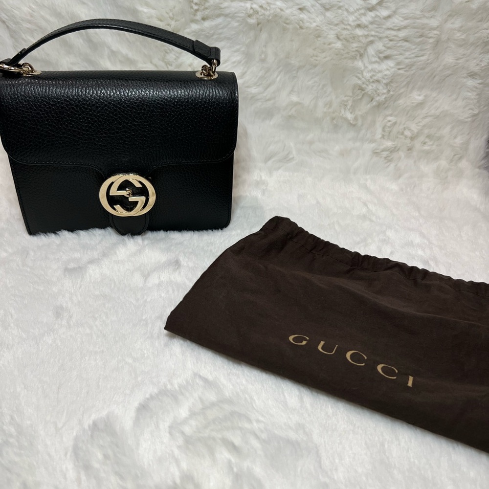 Gucci Interlocking Gg Black Dollar Calf Leather Shoulder Bag